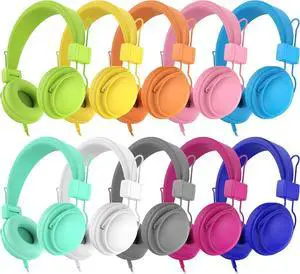 AILIHEN Kids Headphones Bulk 20-Pack for School Classroom K-12, On-Ear Wired Headsets with Microphone & 85dB Volume Limited & Sharing, 3.5mm Jack for Chromebook, Computer, Laptop (Multicolor)