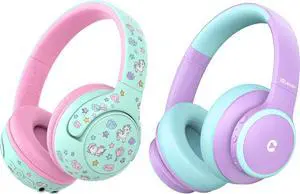 iClever BTH27 & BTH26 Kids Bluetooth Headphones Bundles, USB C Fast Charging, Bluetooth 5.4, AUX Cord,Safe Volume,Kids Headphones for iPad/Tablet/Travel/School