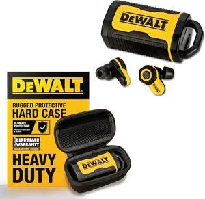 DEWALT Pro X2 ANC True Wireless Earbuds & Protective Hard Case Bundle, Bluetooth Jobsite Earbuds w/40Hr Runtime, Dial Control, ANC, IP54, with Rugged EVA Carry Case & Accessory Pocket