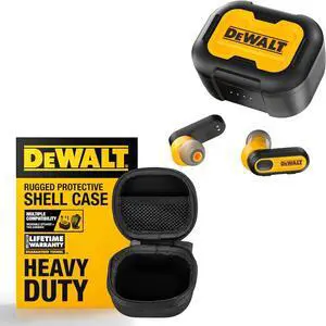DEWALT True Wireless Earbuds with Charging Case & Heavy Duty Protective Headphones Case, Bluetooth Headphones with 30Hr Battery, Smart Sensor, Water-Resistant, for Jobsite & Outdoor Use