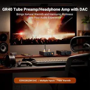 Fosi Audio GR40 Tube Preamplifier with DAC, Stereo Headphone Amplifier 3.5mm Home Audio and Bluetooth Antenna WiFi SMA Male PC 2.4GHz 6dBi Single Band Boost Bluetooth Audio Range for Home Office Wirel