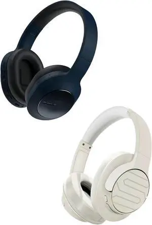 Soul Electronics Bundle of Blue Noise Cancelling Over-Ear Bluetooth Headset and Beige Wireless On-Ear Headphones, Deep Bass, Foldable, Low Latency
