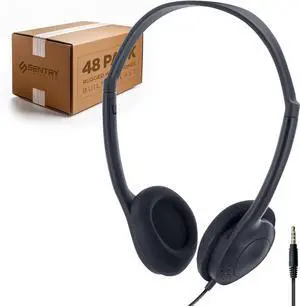 SENTRY Rugged Small On Ear School Headphones Bulk, 3.5mm Jack, Great for Kids, Teens, Students, Classroom, Libraries, Office, Online Learning, with Hygenic Design (48, 48, Pack)