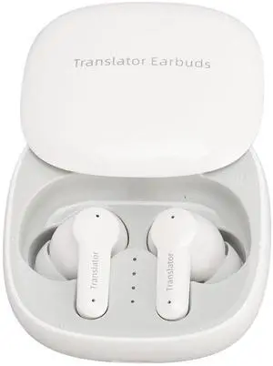 Qiilu Real - Time 3 - in - 1 Translator Earbuds 144 Online Languages Translation 5.0 Portable Earbuds for Calling Translating - High Compatibility for Business & Travel (White)