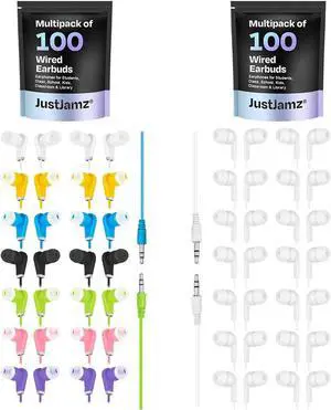 200 Pack Bulk Earbuds for Classroom  Includes 100 Multicolor and 100 White Wired Earbuds with 3.5mm Jack  Earbuds Bulk for Schools, Students, Classrooms, Class Set Earbuds, Earphones in Bulk