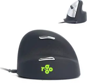 R-Go HE Vertical Ergonomic Mouse, For large hand, Wired with USB-C/A cable, 400-2400 DPI, Prevents Tennis Elbow/Arm RSI, 5 Buttons - Compatible Windows/Mac, Black/Silver