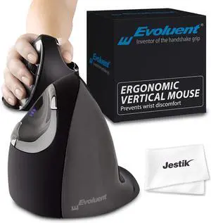 Evoluent Vertical Mouse D Large (VMDL) - Ergonomic Wired Mouse for Laptop and PC with Jestik Microfiber Cloth
