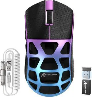 FELICON x Attack Shark R3 Wireless Gaming Mouse,PAW3395 26K DPI 8KHz Polling Rate,Magnesium Alloy 46g Ultralight,Programmable Tri-Mode BT/2.4G/Wired Computer Mice with Coiled Cable - Purple Blue&Tape