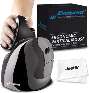 Evoluent Mouse VMDS - VerticalMouse D, Right Hand Ergonomic Design, Evoluent Vertical Mouse D Small with Wired USB Connection for Laptop and PC, Plus Jestik Microfiber Cloth