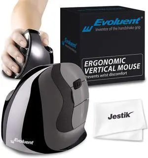 Evoluent Mouse VMDLW - VerticalMouse D, Right Hand Ergonomic Design, Evoluent Vertical Mouse D Large with Wireless Connection for Laptop and PC, Plus Jestik Microfiber Cloth