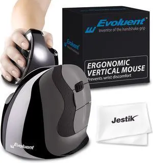 Evoluent Mouse VMDMW - VerticalMouse D, Right Hand Ergonomic Design, Evoluent Vertical Mouse D Medium with Wireless Connection for Laptop and PC, Plus Jestik Microfiber Cloth