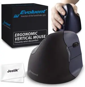 Jestik Evoluent Mouse VM4RW - VerticalMouse 4, Right Hand Ergonomic Design, Evoluent Vertical Mouse with Wireless Connection for Comfort and Precision, Plus Microfiber Cloth (Regular Size)