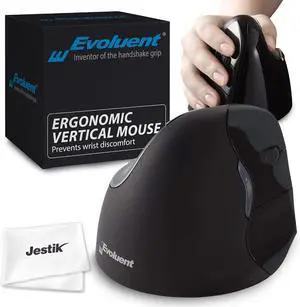 Evoluent Mouse VM4RM - VerticalMouse 4 Right Mac, Ergonomic Design, Evoluent Vertical Mouse with Wireless Connection for MacBook Operating System, Plus Jestik Microfiber Cloth (Regular Size)