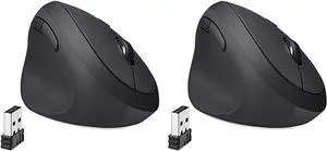 Perixx Perimice-719L, Left Handed Wireless Vertical Mouse, Portable Size for Laptops Computer, 3 Level DPI (Pack of 2)