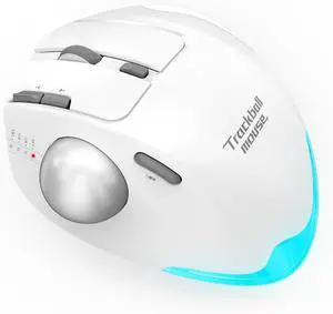 Docooler F-33 Wireless Trackball Mouse - Easy Thumb Control, Precision and Smooth Tracking, Tri-Mode Ergonomic Mouse wirh Programmable and Adjustable Mouse Angle Compatible for PC, Laptop - White