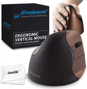 Evoluent - Ergonomical Wireless VerticalMouse & Jestik Microfiber Cloth - Right Handed - Small Size - Brown & Black