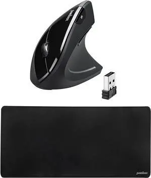 Wireless Vertical Mouse with 35x17 Waterproof XXL Stitched Mouse Pad
