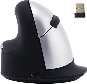 R-Go HE Vertical Ergonomic Mouse Wireless, Large Left Hand, 1750 DPI, 5 Buttons, Prevents Tennis Elbow/Mouse Arm RSI- Compatible Windows/Mac, Black/Silver
