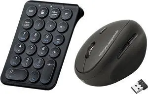 SANWA ERG17 Black 2.4G Wireless Ergonomic Mouse + Bluetooth Numeric Keypad, 800-1600 DPI, Vertical Mouse for Small-Medium Hands, Portable Ten Key Number Pad, Compatible with Mac, Windows, Laptop, PC
