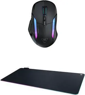 Turtle Beach PC Gaming Bundle: Kone II Air Wireless Gaming Mouse, Ergonomic 4D Scroll Wheel, Customizable RGB (Ash Black) + Sense AIMO XXL Ultra-Wide LED Gaming Desktop Mousepad (Black)