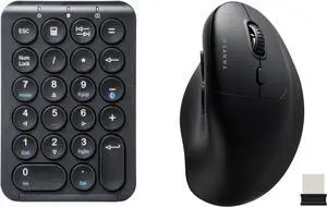 SANWA 3-Device Ergonomic Vertical Mouse + Bluetooth Numeric Keypad Set, Silent Click & Programmable Ergo Mice for Medium Large Hands, Portable Ten Key Number Pad, Compatible with Mac, Windows, Laptop