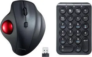 SANWA TB129 2.4G Wireless Trackball Mouse + Bluetooth Numeric Keypad Combo, Silent Click Roller Ball Mice, Rechargeable Wireless Ten Key Portable, Compatible with MacBook, Windows, Laptop, iOS, Black