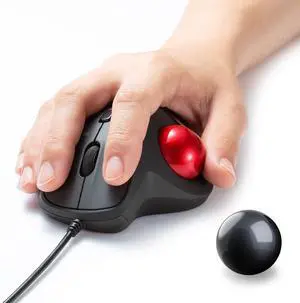 SANWA Wired Ergonomic Trackball Mouse GMATB128BK + Black 34mm Replacement Ball Bundle Set, Silent Click Rollerball Mouse, 600/800/1200/1600 DPI, Compatible with Mac, Laptop, PC, Windows, macOS