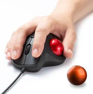 SANWA Wired Ergonomic Trackball Mouse GMATB128BK + Orange 34mm Replacement Ball Bundle Set, Silent Click Rollerball Mouse, 600/800/1200/1600 DPI, Compatible with Mac, Laptop, PC, Windows, macOS