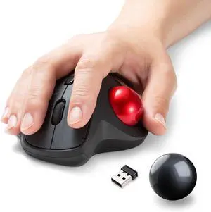 SANWA 2.4G Wireless Trackball Mouse GMAWTB129BK + Black 34mm Replacement Ball Bundle Set, Silent Click Rollerball Mouse, 600/800/1200/1600 DPI, Compatible with Mac, Laptop, PC, Windows, macOS