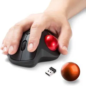 SANWA 2.4G Wireless Trackball Mouse GMAWTB129BK + Orange 34mm Replacement Ball Bundle Set, Silent Click Rollerball Mouse, 600/800/1200/1600 DPI, Compatible with Mac, Laptop, PC, Windows, macOS