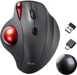 SANWA 2.4G Wireless Trackball Mouse GMAWTB168 + Black 34mm Replacement Ball Set, Rollerball Mice, Programmable Silent Button, 4 DPI, Rechargeable Compatible for PC, Mac, Windows, Laptop