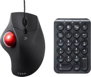 SANWA TB39 Wired Trackball + Bluetooth Numeric Keypad Set, Programmable Silent Buttons Roller Ball Mice, Rechargeable Wireless Ten Key Number Pad Portable, Compatible with Mac, Laptop, Windows, Black