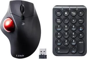 SANWA TB40 Wireless Trackball + Bluetooth Numeric Keypad Set, Programmable Silent Buttons Roller Mice, Rechargeable Ten Key Number Pad Portable, Compatible with Mac, Laptop, Windows, Black