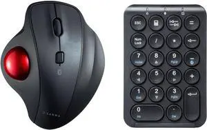 SANWA Tb130 Bluetooth Trackball Mouse + Numeric Keypad Combo, Silent Click Roller Ball Mice, 4 DPI Adjustable, Rechargeable Wireless Ten Key Portable, Compatible with MacBook, Windows, Laptop, iOS