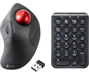 SANWA Bluetooth & 2.4 G Wireless Ergo Trackball Mouse + Bluetooth Numeric Keypad, Programmable Silent Buttons Roller Ball, Portable Financial Accounting Numpad, Compatible with Mac, Windows, Laptop
