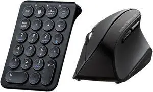 SANWA ERG11N Silent Click Bluetooth Ergo Mouse + Bluetooth Numeric Keypad Set, Programmable Vertical Mouse, Wireless Ten Key Number Pad, Compatible with Mac, Windows, Laptop, PC, Tablet, Android, iOS