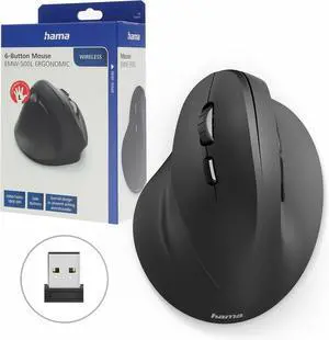 Hama Vertical, Ergonomic EMW-500L Left-Handed Wireless Mouse, 6 btns, Blck