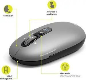 Portdesigns 2.4GHz Bluetooth Wireless Mouse - Gray
