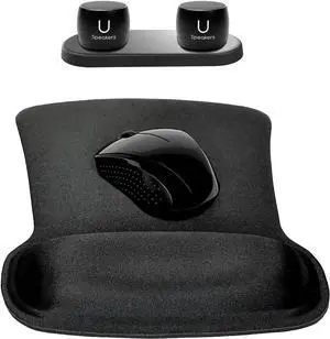 U Speakers Bluetooth Pro Speakers & Charging Tray Travel Home Office Bundle with Black Wireless Mouse X3000 G2, & Coordinating Gel Mouse Pad, for Modern Workspace