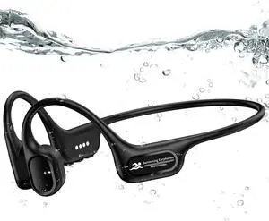 Swimming Headphones IP68 Waterproof, Open Ear Bone Conduction Headphones Bluetooth 5.4 with 32GB MP3 Player, Secure Comfort Underwater Swim Earbuds for Jogging Cycling Fitness-SurfAudio(Black)