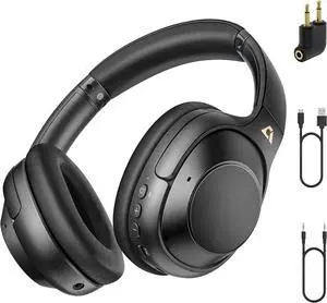 Riibox Y7Pro Hybrid Active Noise Cancelling Headphones, LDAC Hi-Res Audio, 75H Playtime, Deep Bass, Comfort Fit & Foldable Wireless Over-Ear Bluetooth Headphones for Home Office Travel  Black