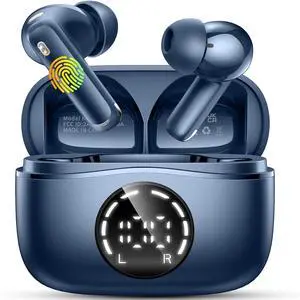 Wireless Earbuds, 2025 Bluetooth 5.4 Headphones NEW Ear Buds 40H Bass Stereo in-Ear Earphones ENC Noise Cancelling Earbuds with 4 HD Mic, USB-C LED Display IP7 Waterproof Sport Headset for Android iOS
