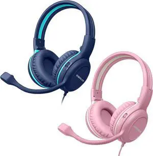 SIMOLIO 2 Pack Kids Headphones with Microphone for PC Laptop with 75/85/94dB Volume Limiting, Noise Cancelling Stereo Wired Headphones Kids with Cord for Boys, Girls, Teens