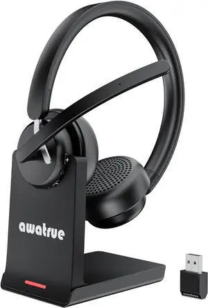 Wireless Headset with Mic, Bluetooth Headset with AI Noise Cancelling Microphone & Charging Base, 2.4GHz Wireless Headphones with USB Dongle for PC/Computer/Laptop/Remote Work/Call Center/Zoom