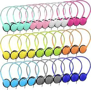 Yunsailing 30 Pack Class Set Headphones for Kids Students Bulk Classroom Headsets Adjustable School Earphones On Ear with 3.5mm Jack for Youth Adults, Teacher Must Have Supplies (Macaron Color