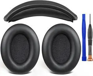SOULWIT Ear Pads Cushions + Headband, Replacement Kit for Sony WH-1000XM3 (WH1000XM3) Over-Ear Headphones, Replacement Headstrap Pad & Earpads Repair Part - Black
