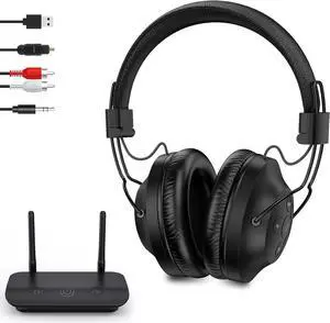 ROSIDA Wireless Headphones for TV Watching with Transmitter, TV Headphones Wireless for Seniors 295FT Range with Optical, AUX, RCA and USB Way, High Volume Control, Long Playtime, No Delay, Black