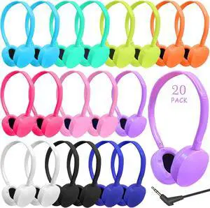 20 Pack Kids Headphones Bulk for Classroom School, Durable Wholesale Wired Headphones for Kids Student Boys Girls Adults,HD Sound 3.5mm Jack for Chromebook Computer(10 Color)