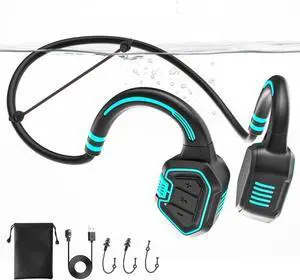 Bone Conduction Swimming Headphones - IP68 Waterproof Open-Ear Bluetooth 5.3 with 32GB MP3 Player, Underwater Sport Headphones for Swim, Workout, Running, Cycling, Blue
