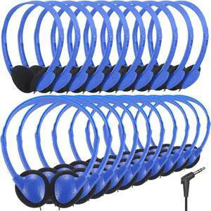 Kids Headphones Bulk 25 Pack for School Classroom Students, Wholesale Wired Headphones Durable Class Set Earphones for Children Toddler Teens Boys Girls and Adult (HY857,25 Blue)